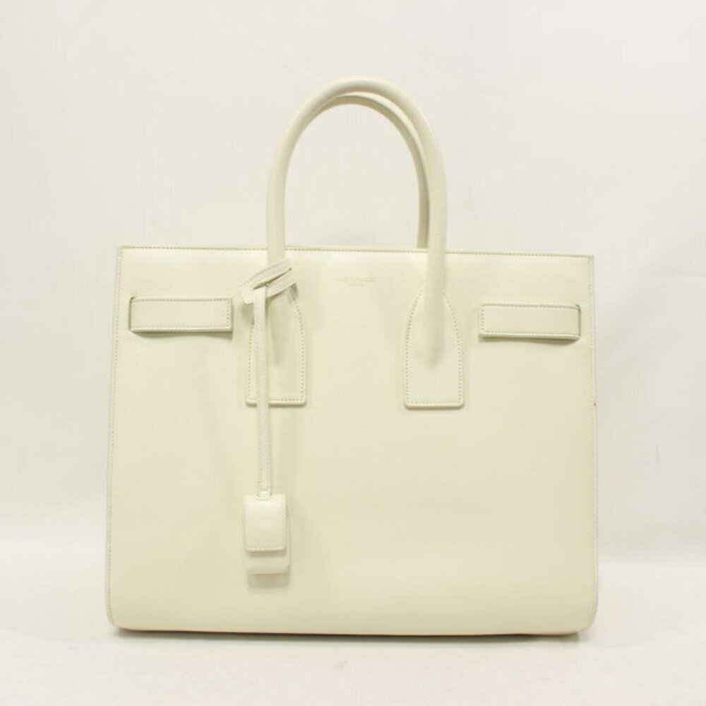 Saint Laurent Sac de Jour Handbag Calfskin Leather Ivory White Bag